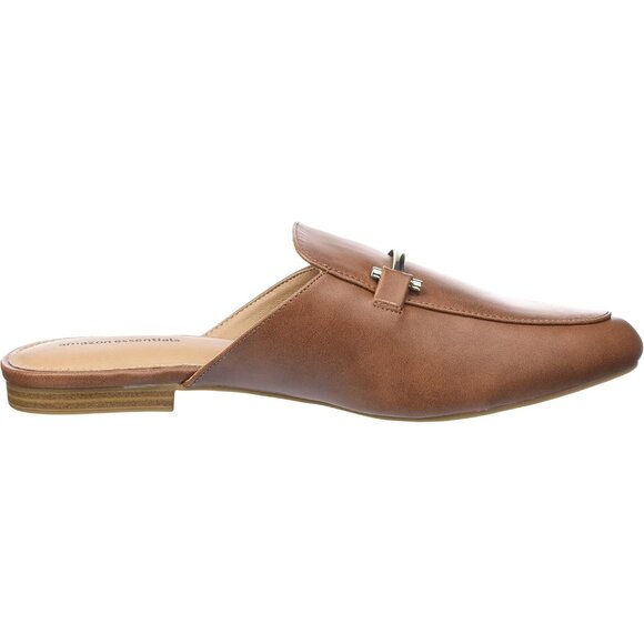 Women's Buckle Mule Polyurethane Wide-Width Tan Loafer Shoes Slip-On Comfort - Picture 6 of 7